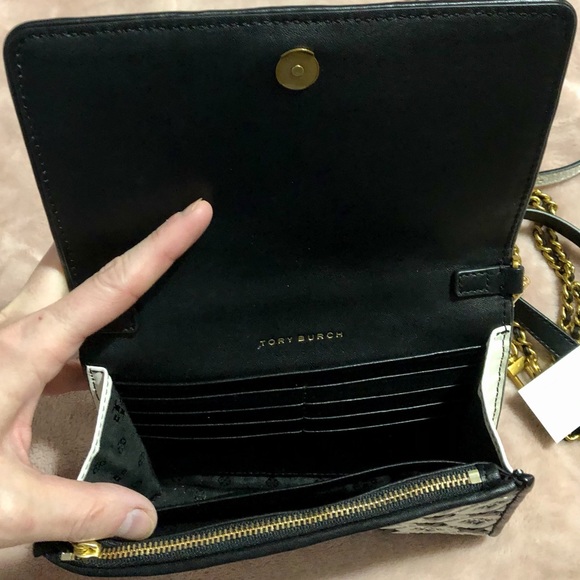 NWT Tory Burch Robinson Woven White & Black Leather Combo Purse Handbag - Picture 4 of 10